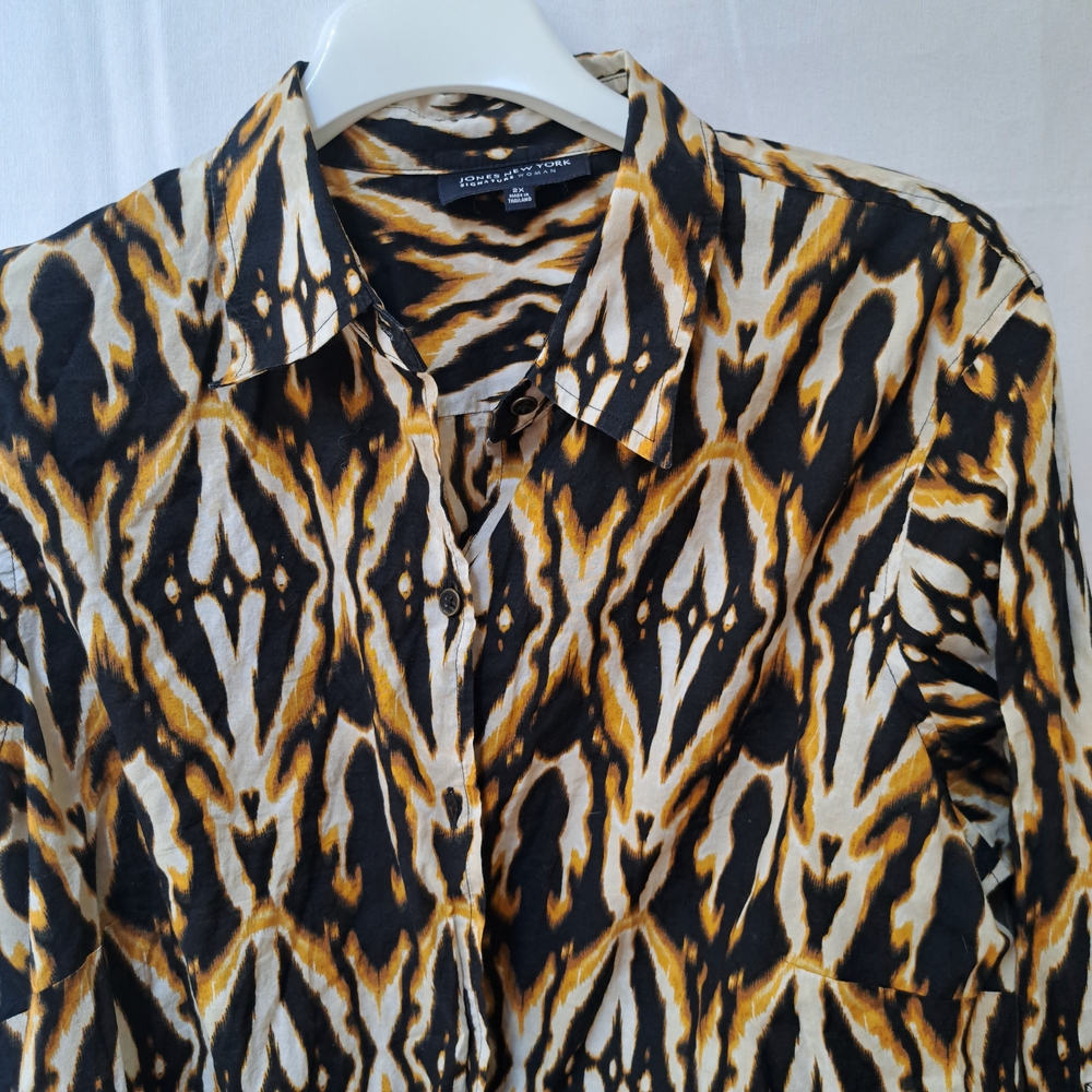 Jones New York Signature Woman Ikat Tribal Print Cotton Button Up Shirt 2X - Picture 3 of 7